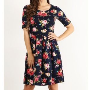 Pretty Young Thing Dark Navy Floral Pleated A-Line